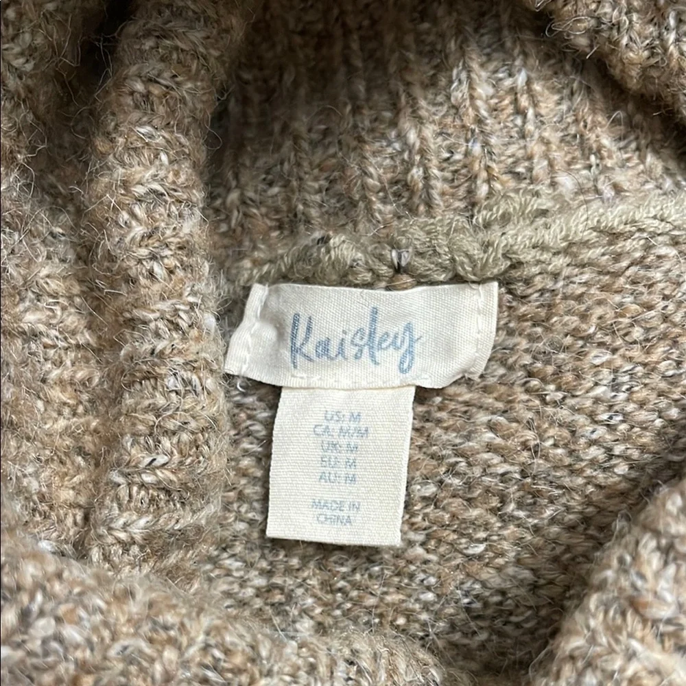 Tan Cowl Neck Sweater with Ribbed Design - Picture 3 of 3